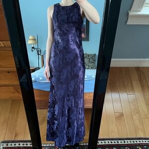 Vintage Purple Satin Floral Maxi Prom Dress